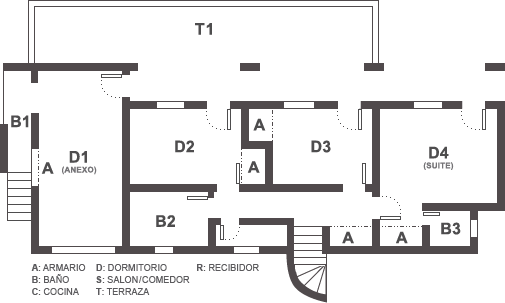 Floor plan of the ground floor of the house.